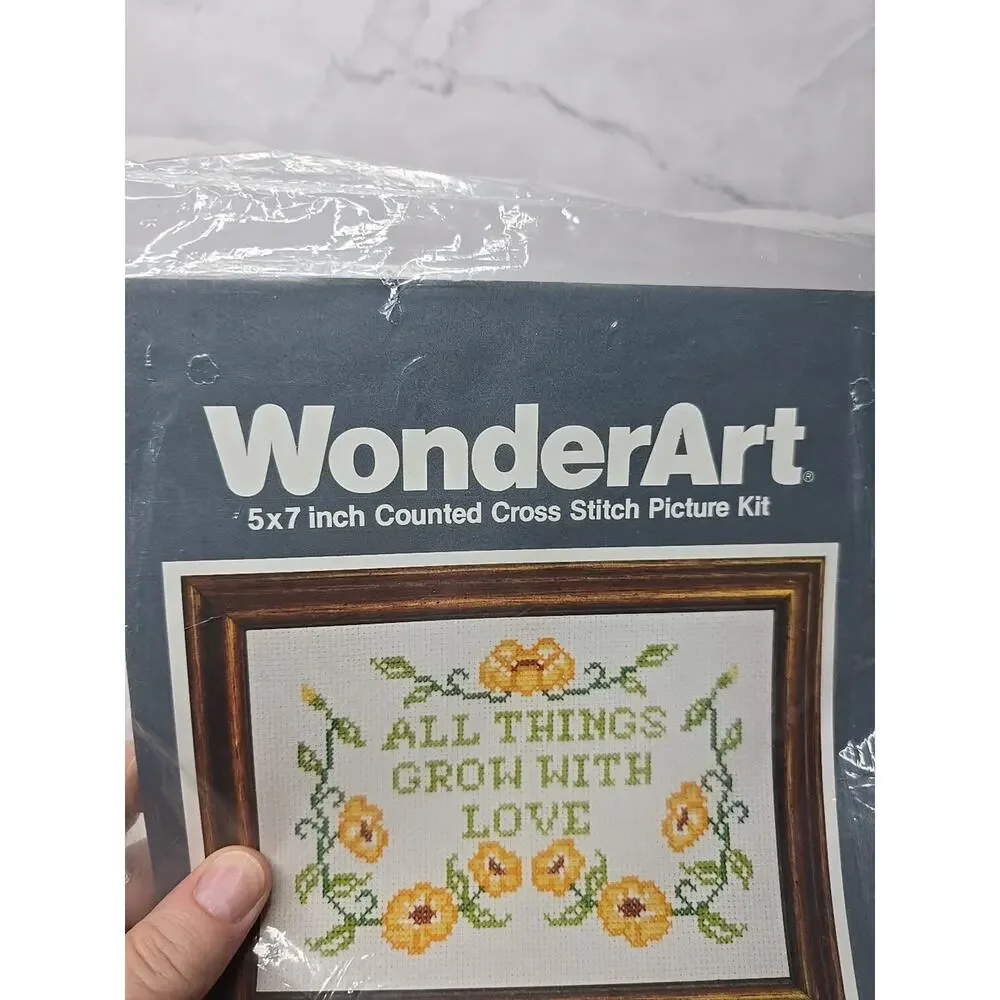 Wonderart Counted Cross Stitch Picture Kit All Things Grow With Love 5x7